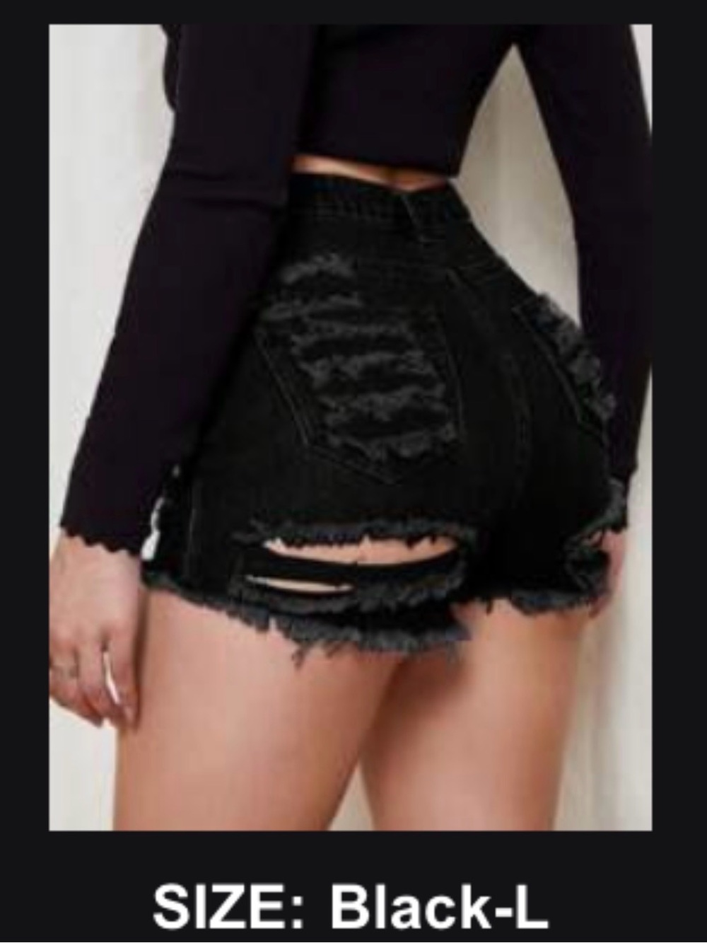 SHEIN Black High-Rise Distressed Ripped Denim Shorts